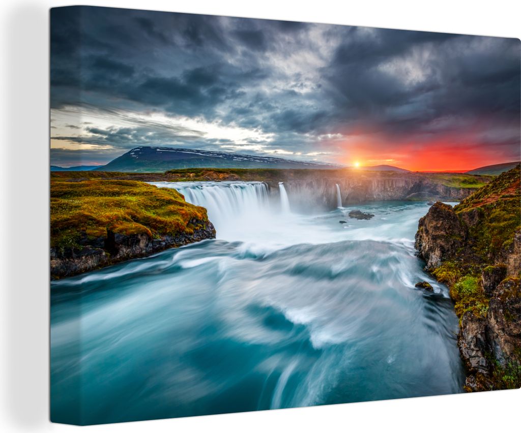 OneMillionCanvasses - Leinwandbilder - 150x100 cm, Wasserfall - Sonnenuntergang - Natur - Wasser, Wandbilder Kunstdruck Wanddekoration - Foto auf...