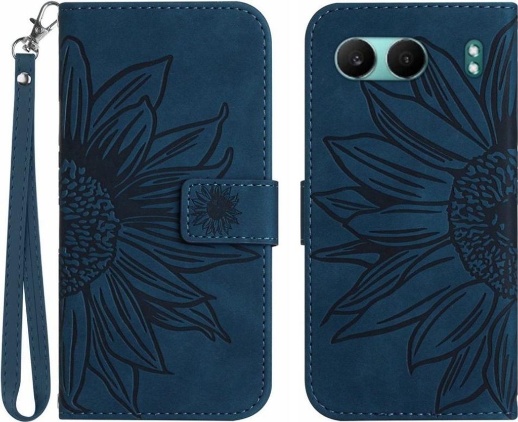 OnePlus Nord 4 Hülle - Coverup Sonnenblume Klapphülle mit Schlüsselband - Dunkelblau