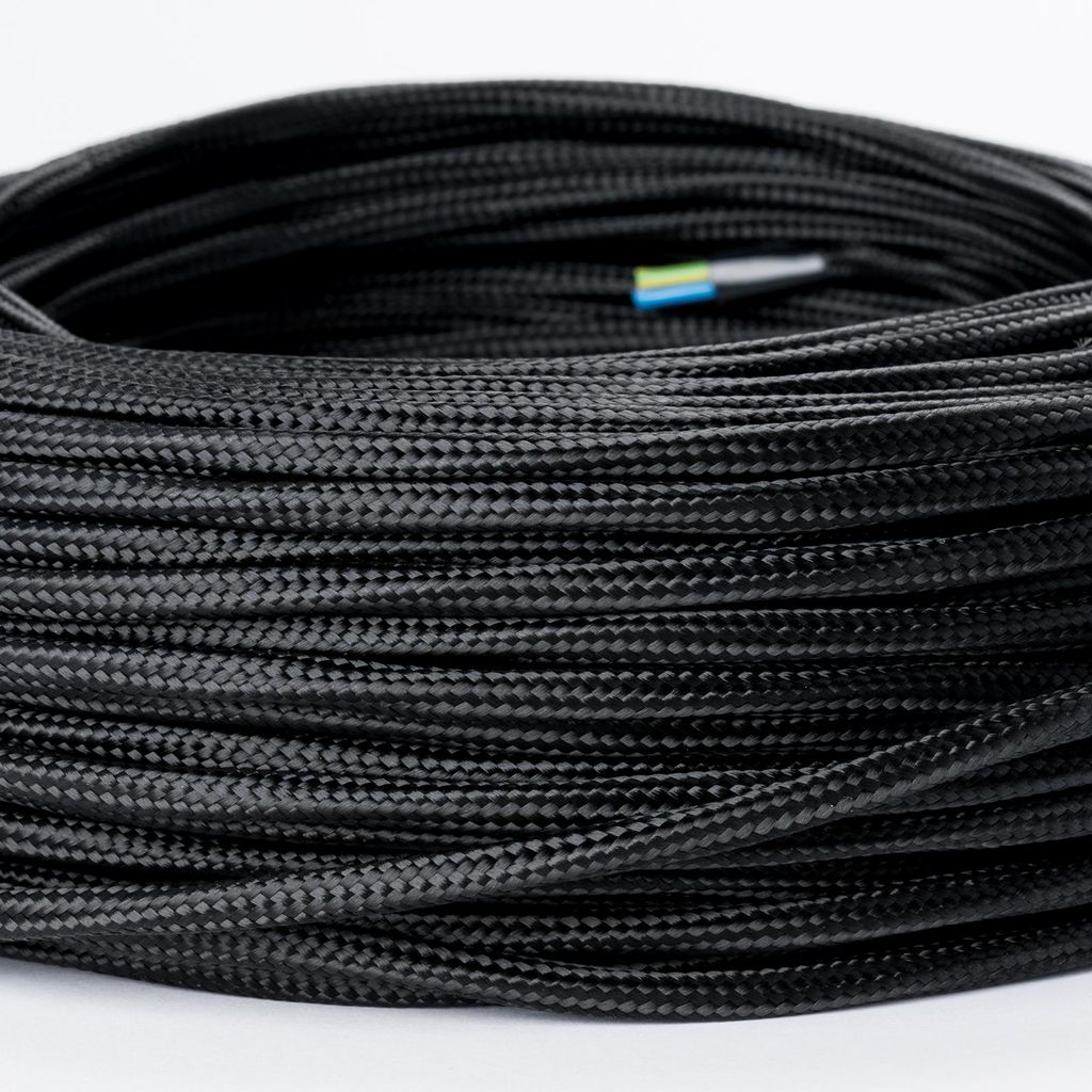 Extra dünnes Textilkabel Lampenkabel für Kronleuchter, 5 Meter/5m, Farbe Schwarz, Textilummanteltes Stoffkabel, Stromkabel dünn, 3-adrig 3x0,75m...