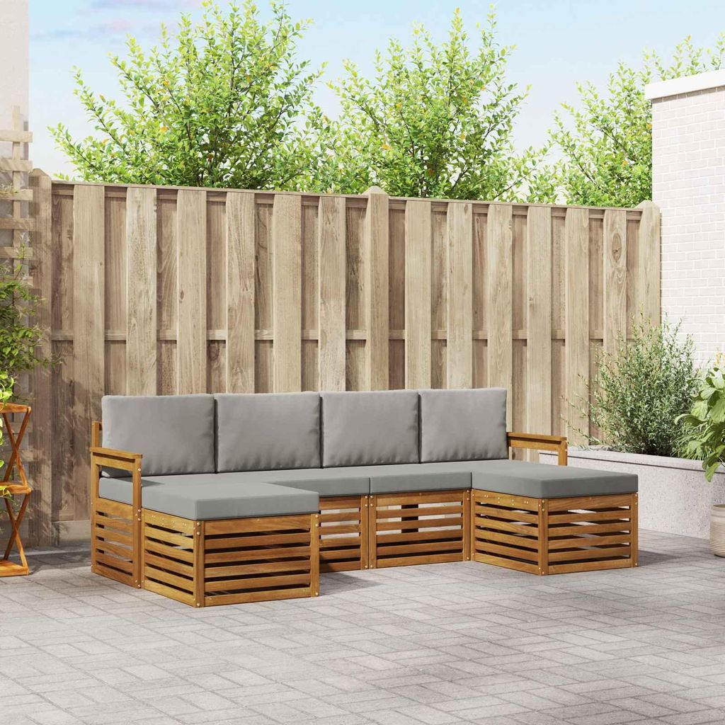 "Neues Produkt" Sofagarnituren - CLORIS - Terrassen-Sofa - 6 pcs - Natürlich und Hellgrau Massivholz Akazie - Modern Gartensofas V2130