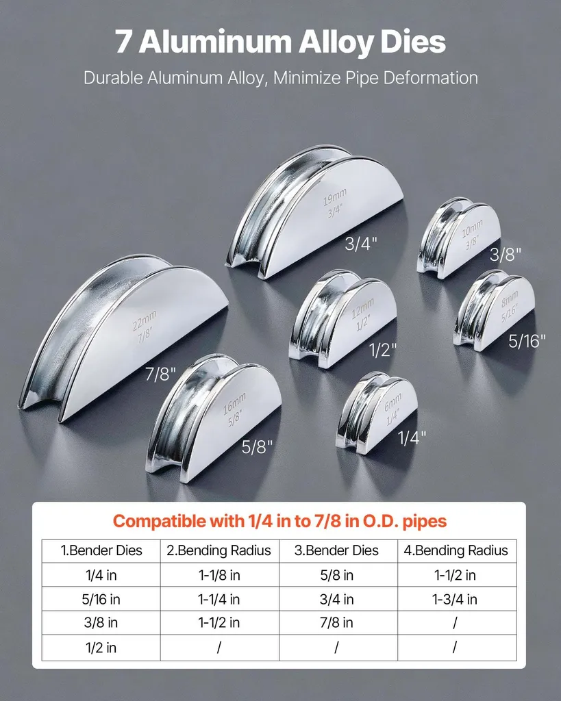 Set Curvatubi a Cricchetto 6-22mm - 7 Matrici Lega Alluminio HVAC - 4