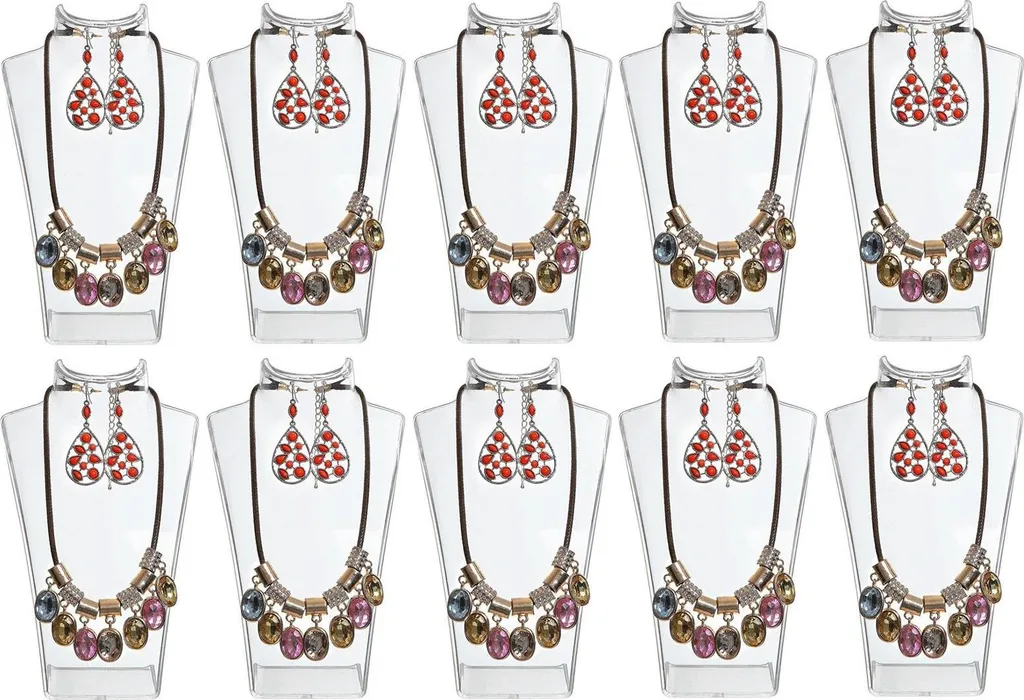 Lot de 10 bustes présentoirs à bijoux transparents pour colliers et chaînes