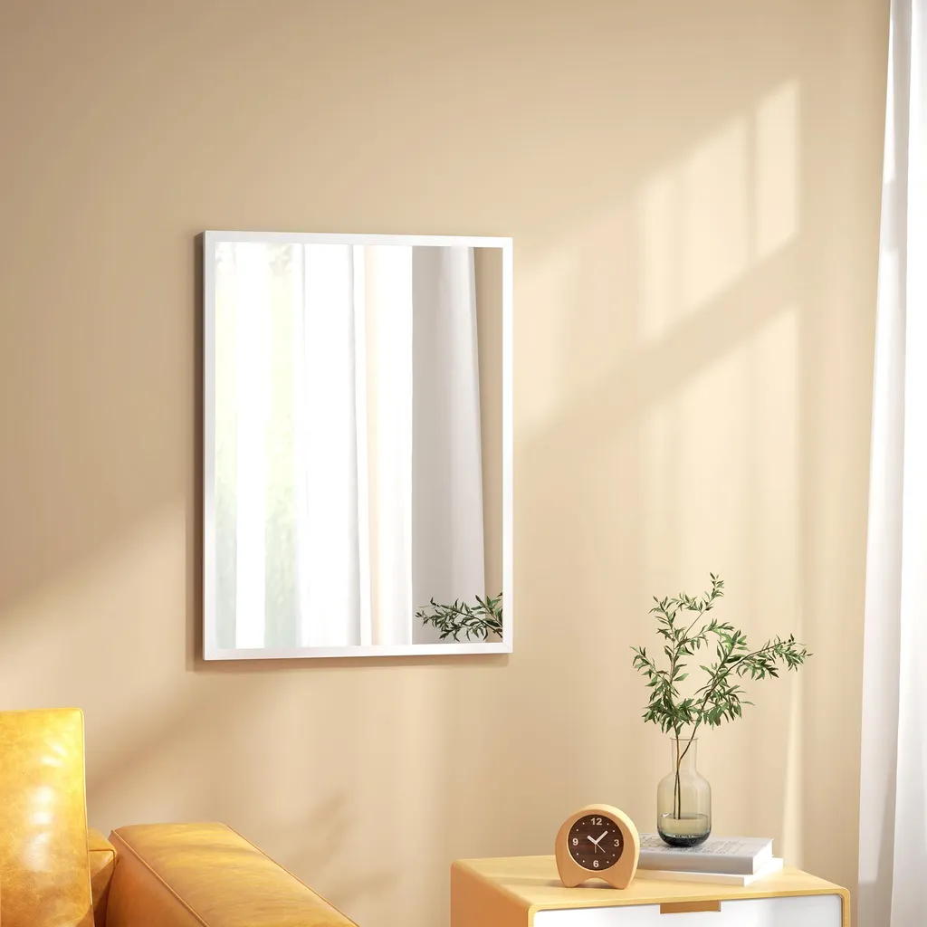 Miroir Mural Cadre MDF Robuste 60x80 cm - Finition Blanche Moderne Pro