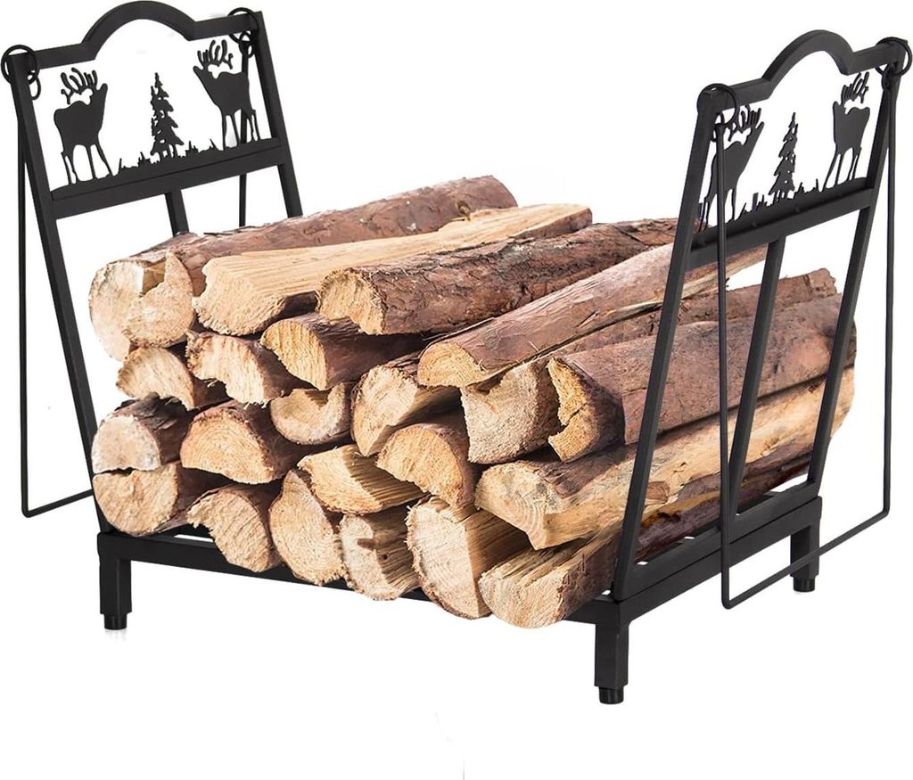 Zusammenklappbarer Holzhalter mit Griffen - 40 x 38 x 32 cm - Korb für Brennholz drinnen und draußen - Holzlagerung