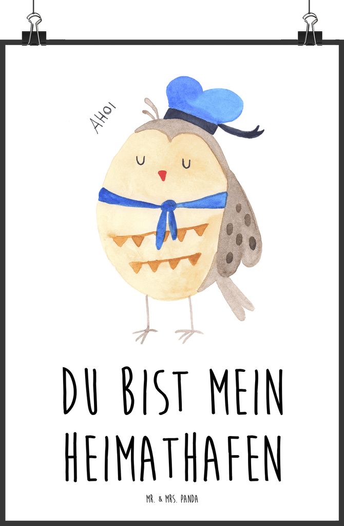 Mr. & Mrs. Panda Bild Eule Matrose DIN A0 - Weiß - Geschenk, Verliebt, Kunstdruck, Hochzeitstag, Heimathafen, Freundin, Wandbild, drucke, wanddeko...