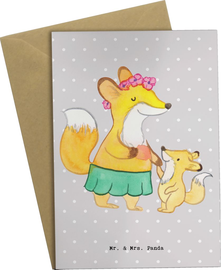 Mr. & Mrs. Panda Glückwunschkarte Mutter Herz - Grau Pastell - Geschenk, Grußkarte, einladungskarten, vatertagskarte, weihnachtskarten, kommunion...