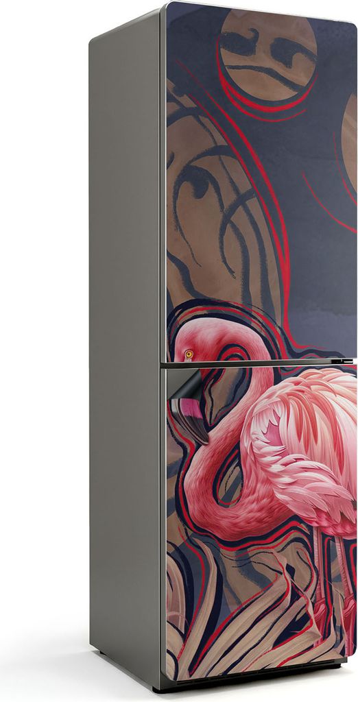 Flamingo im tropischen Stil – Magnetische Kühlschrank Abdeckung – Dekorfolie magnetisch Küche – Kühlschrank Magnet Deko – selbstklebende...