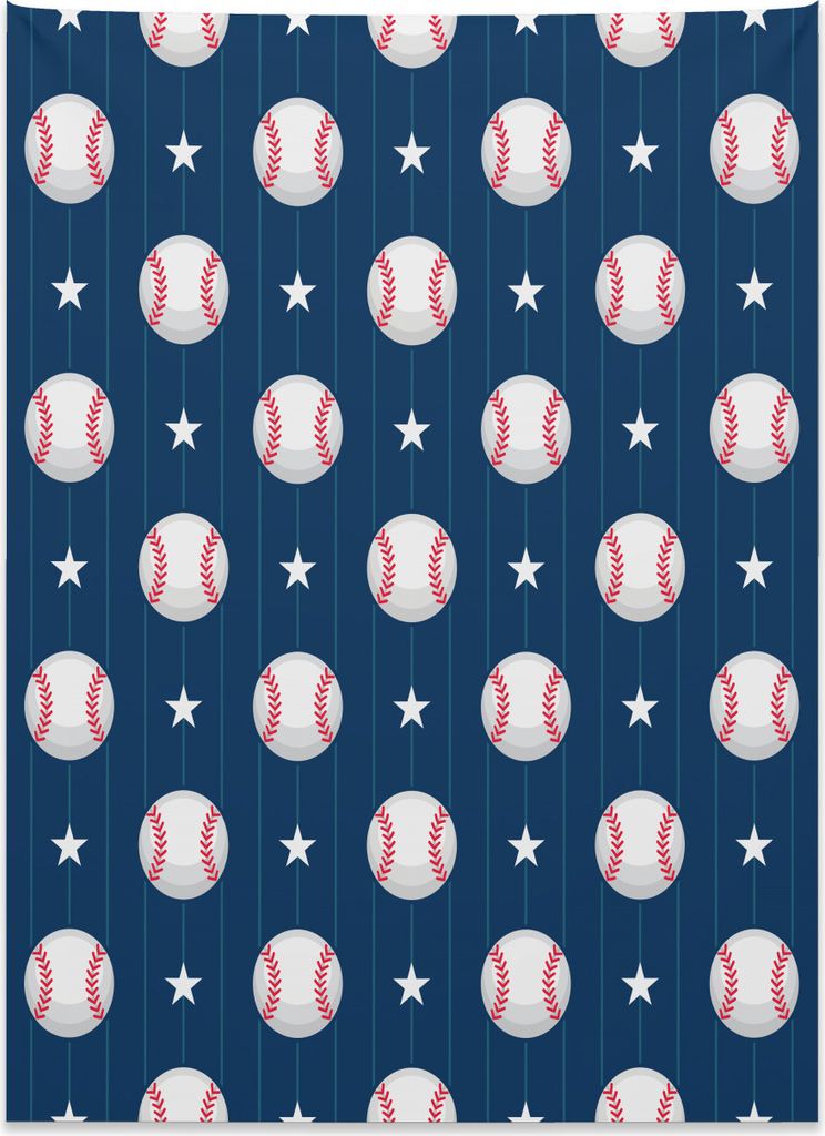 Abakuhaus Sport Wandteppich, Baseball Artsy Streifen aus Weiches Mikrofaser Stoff Kein Verblassen Klare Farben Waschbar, 110 x 150 cm, Nachtblau We...