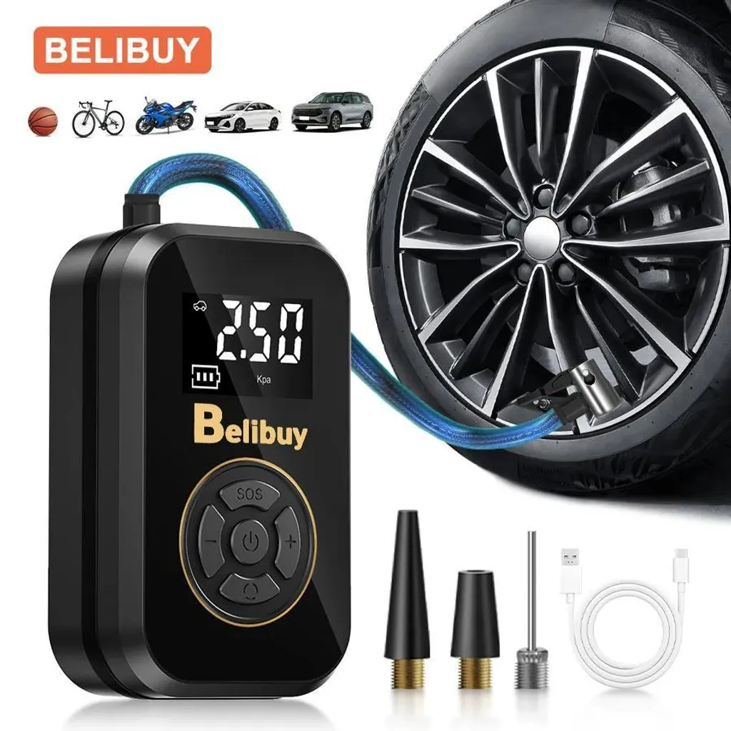 Pompe à air portable électrique pour voiture et vélo avec batterie 208
