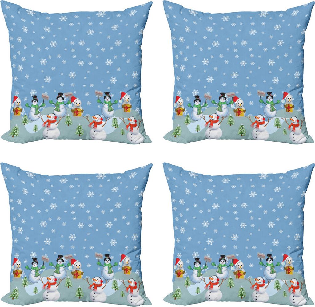 ABAKUHAUS Weihnachten Kissenbezug Set (4 Stück), Wintersaison Element, Moderner Doppelseitiger Digitaldruck, 60 cm x 60 cm, Mehrfarbig