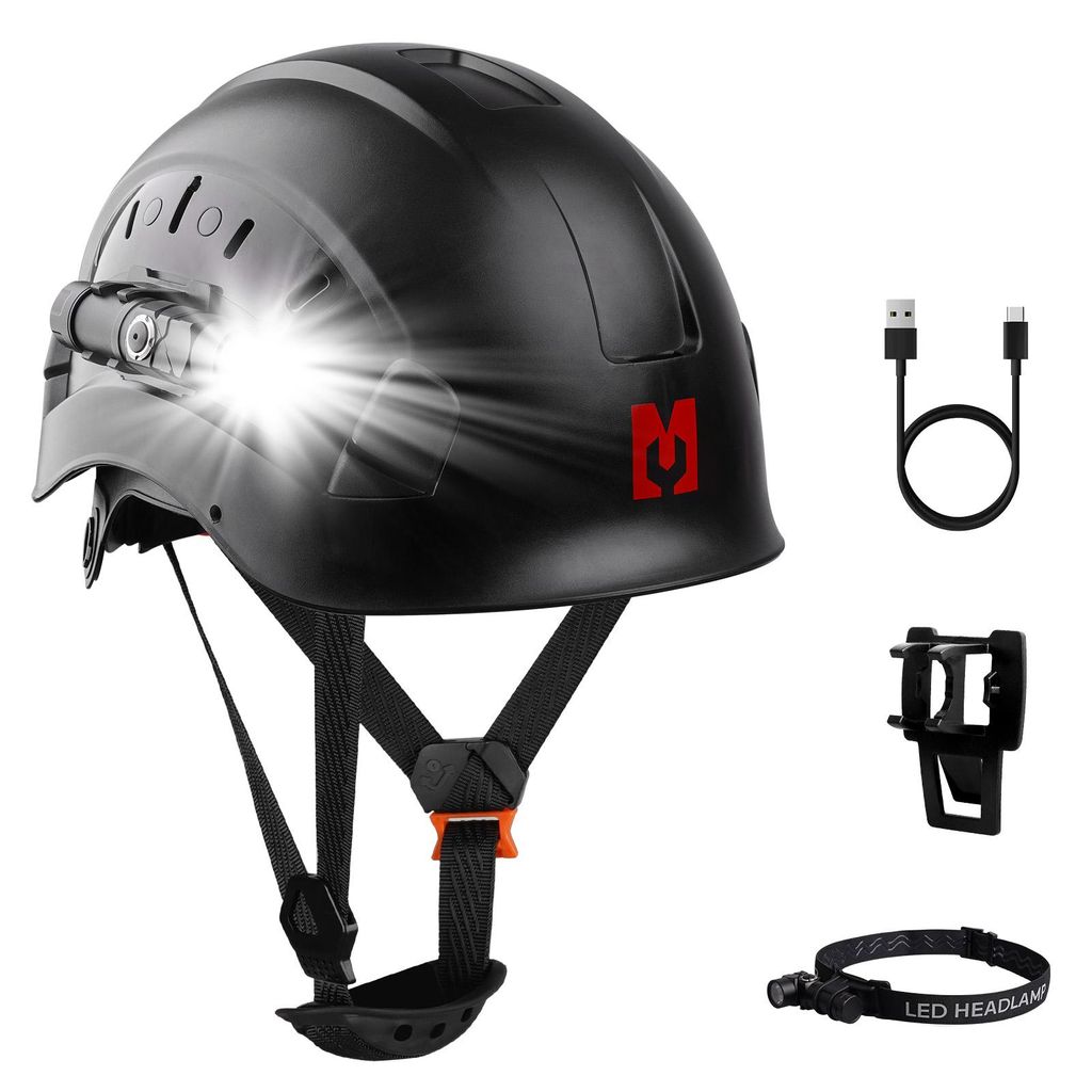 MUSTBAU Schutzhelm mit Stirnlampe & Taschenlampe, klarem Produktbild 