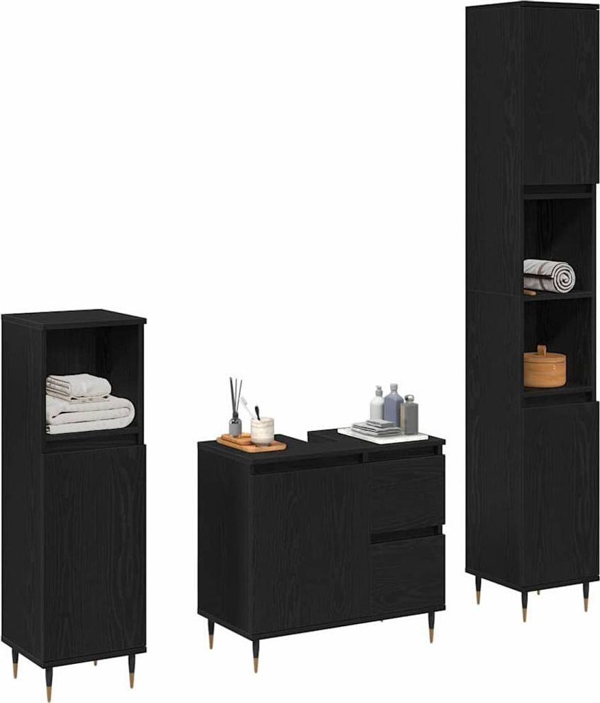"im Sonderangebot" Badezimmermöbel-Set - CLORIS - Badschrank - schlichte Design - 3 pcs Schwarz Eichen-Optik 30 x 30 x 190 cm - DEMöbel2656020