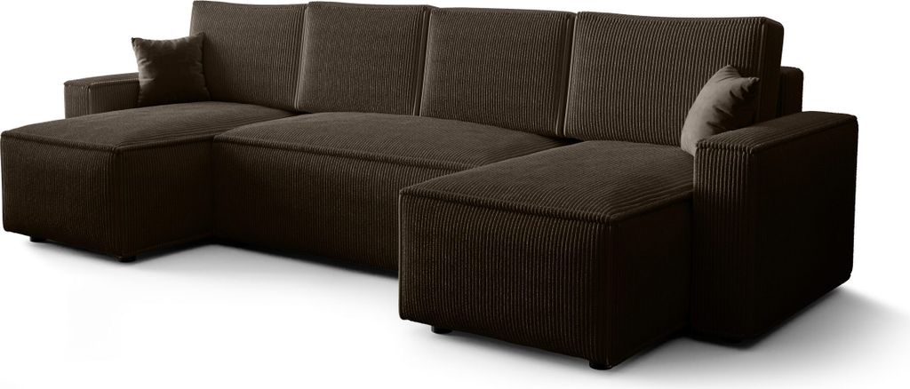 FEDVE Ecksofa Eldon U Form Sofa mit Schlaffunktion Bettkästen Couch Sofagarnitur Dunkelbraun (Poso 06)