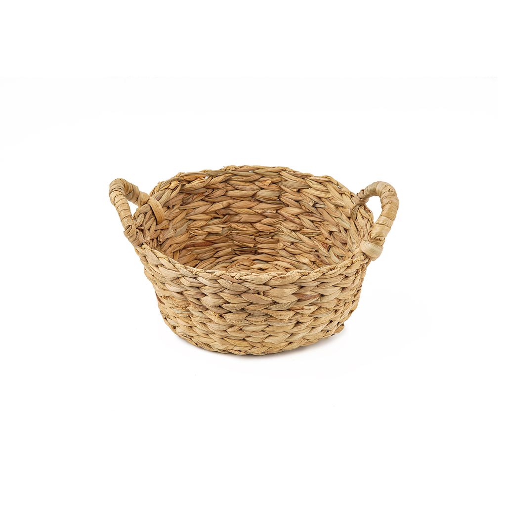 ECHTWERK Aufbewahrungskorb aus Wasserhyazinthe, Rund, 30 x 24 x 16 cm, Naturfarben, Flechtkorb mit Griffen