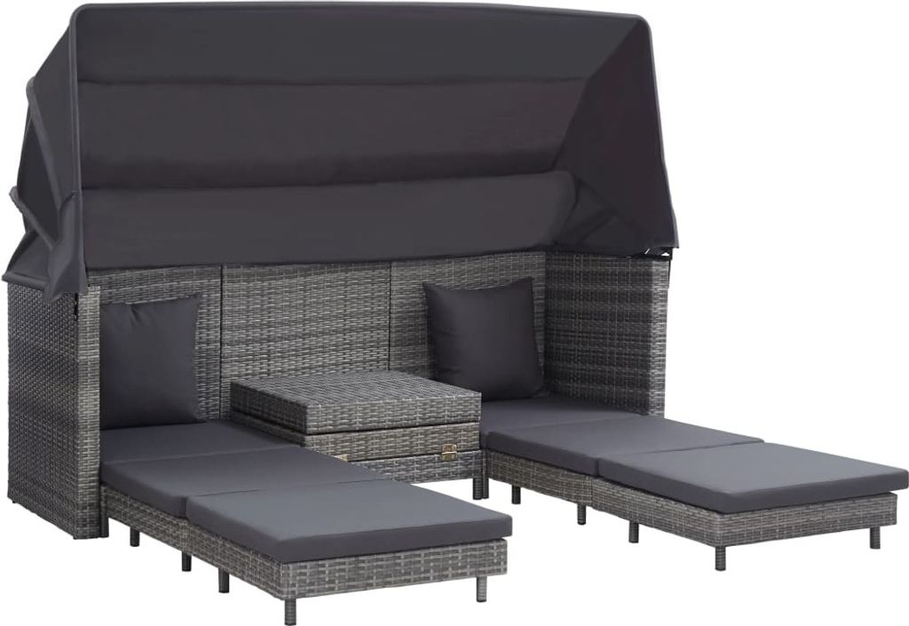 vidaXL Canapé-lit extensible 3 places avec toit Poly rotin Image du produit 