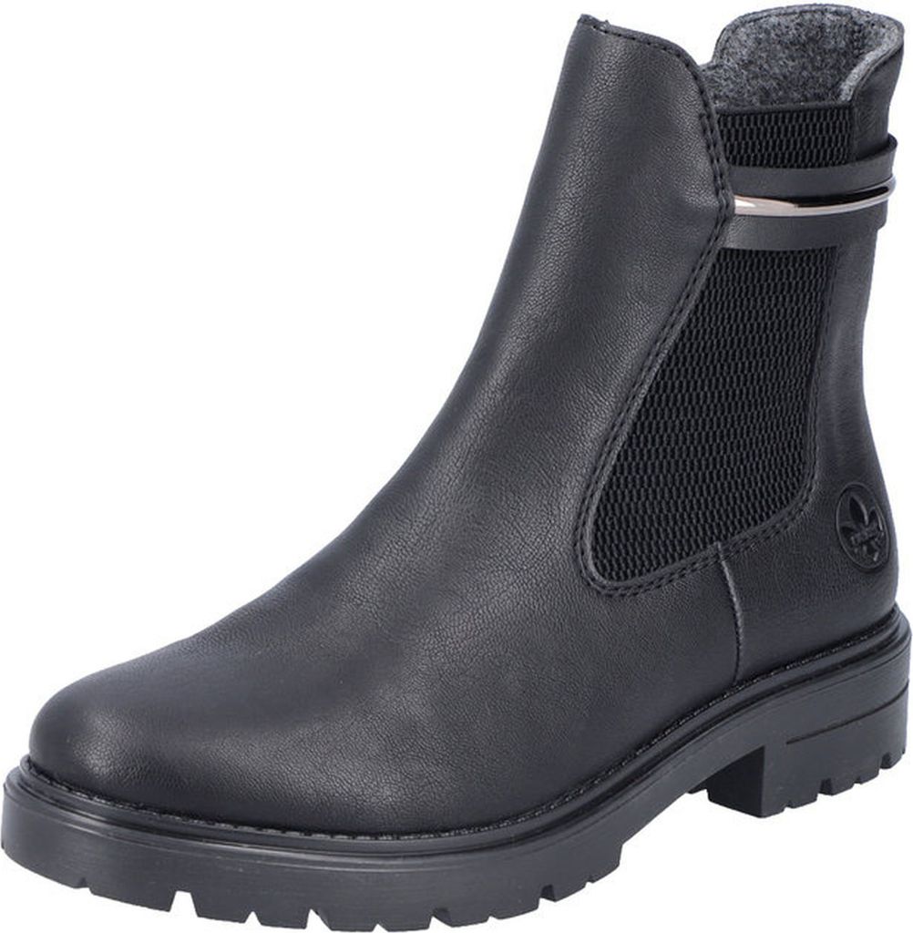 Rieker Damen Stiefelette Chelsea Boot Elastikeinsatz Deko-Riemen Z2852, Größe:39 EU, Farbe:Schwarz