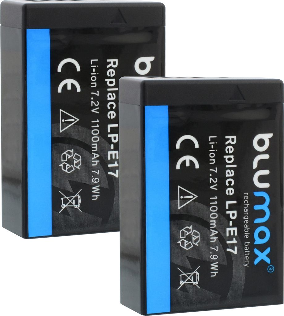 2 x Blumax Akku passend für Canon LP-E17 EOS RP M3 M6 750D 760D R8 R10 R50 1000 mAh