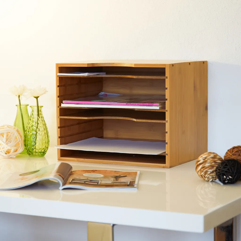 Rangement courrier bambou empilable et robuste pour un bureau ordonné