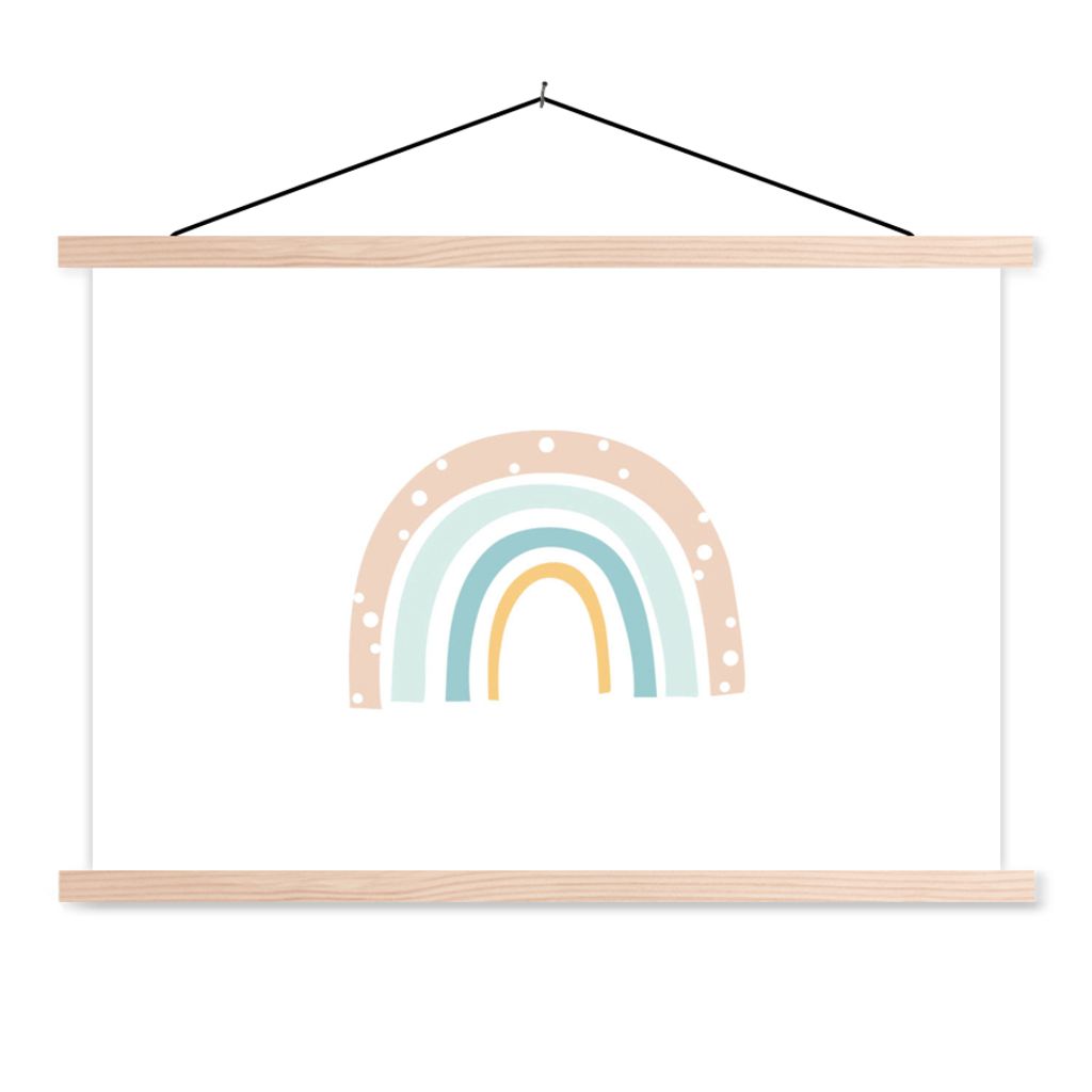 MuchoWow Textilposter Regenbogen - Kinder - Pastell - Tupfen - Baby 150x100 cm mit holzfarbenen Rahmen - Posters