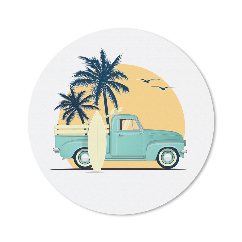 MuchoWow Mauspad Mousepad Bus - Sonne - Surfbrett - Palme 20x20 cm - Mousepads - Maus Mat - Pad - Mausunterlage - Schreibtischmatte