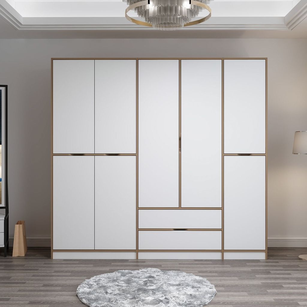 Skye Decor, Elina - 8167, Kleiderschrank, Weiß, 100 % MELAMINBESCHICHTETE SPANPLATTEN, 232 x 52 x 208 cm