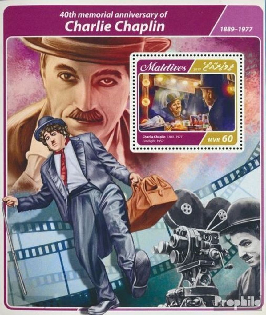Briefmarken Malediven 2017 Mi Block 1045 (kompl. Ausg.) postfrisch Charlie Chaplin