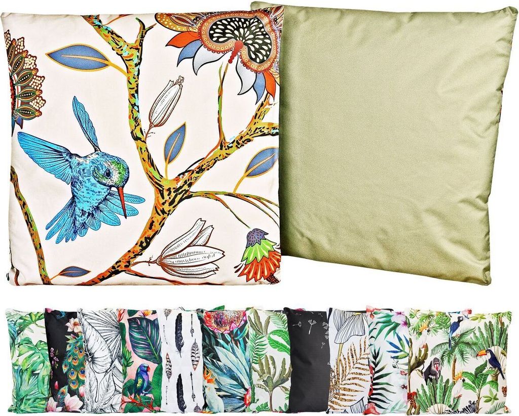 JACK Outdoor Motiv Kissen 45x45cm Lounge Dekokissen inkl. Füllung Wasserabweisend Sitzkissen Garten Stuhl, Farbe:Kolibri Blau