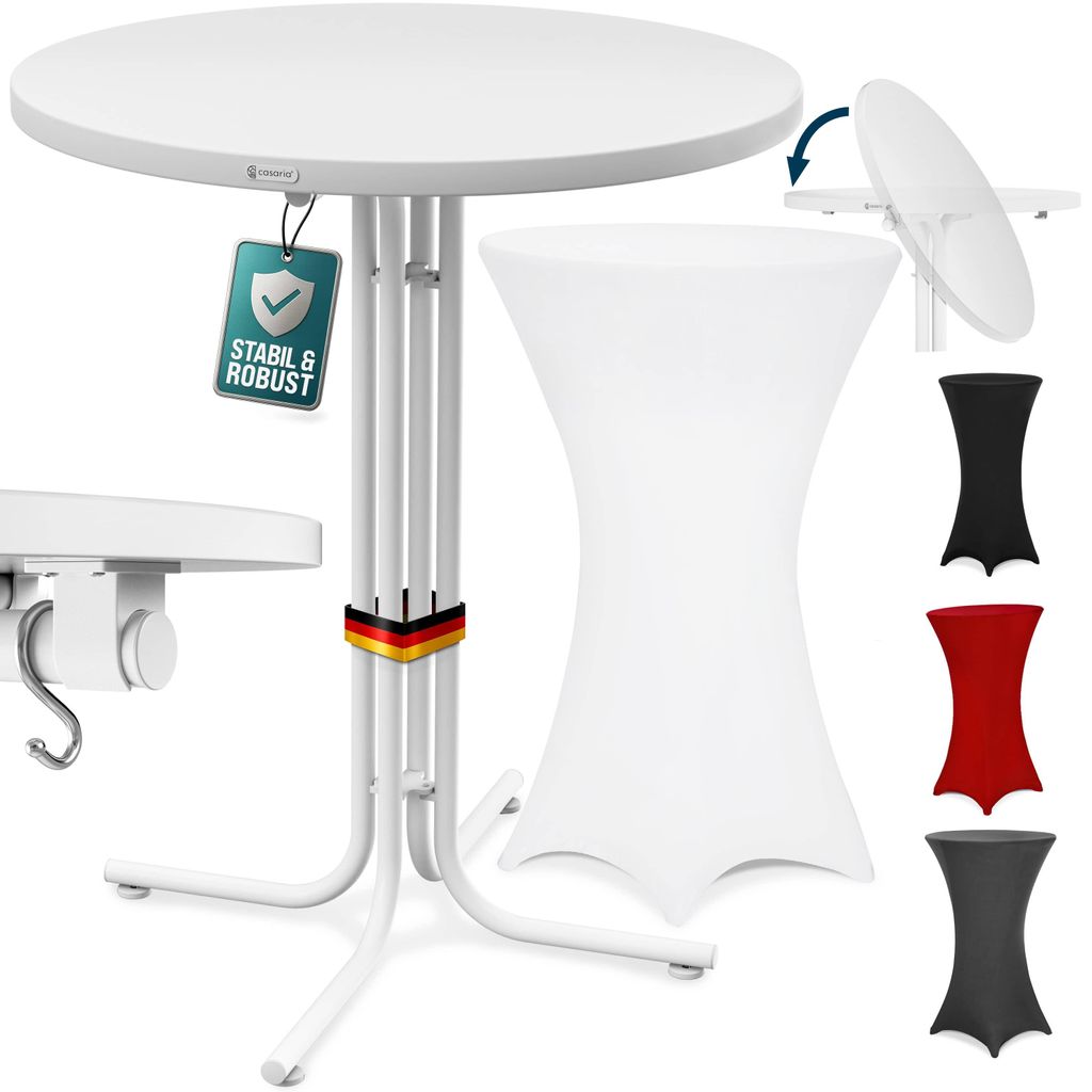 CASARIA® Table haute pliable blanche avec housse blanche Image du produit 