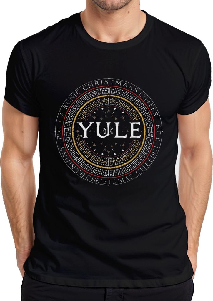 YULE Runen Weihnachtsgeschenk Wikinger Nordisch Mandala Gothic Herren T-Shirt, Schwarz, S