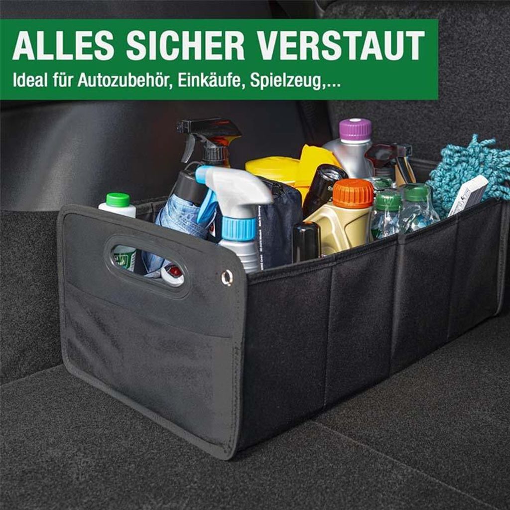 Kofferraumtasche faltbar - Kofferraum-Organizer, Auto Faltbox, Autotasche - verstärkt und stabil - mit Anti-Rutsch-Klett
