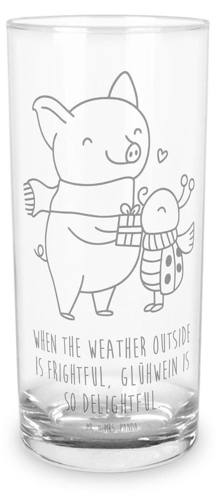 Mr. & Mrs. Panda Glas Glühschwein Smörle 400 ml - Transparent - Geschenk, Kreatives Design, Herzliches Marienkäfer Motiv, Longdrinkglas, in Wint...