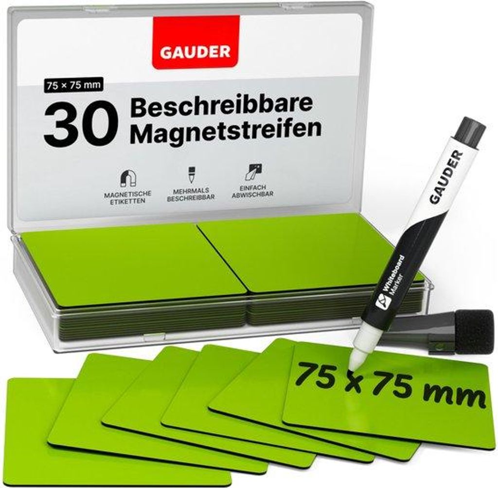 Magnetische Etiketten für Whiteboards, Schule und Küche - Herstellbare Magnetbögen mit Marker (30 Stück, 75 x 75 mm)