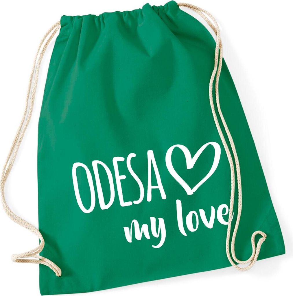 Huuraa Turnbeutel Odesa my love 12 Liter Kelly Green Baumwolle Rucksack Geschenkidee