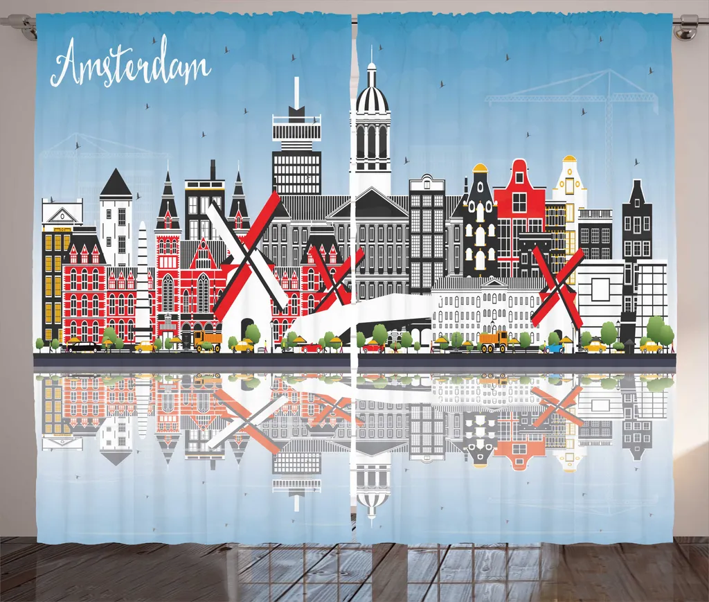 Rideau pour Grand Salon Motif Amsterdam pour Décoration Rustique 280x225 cm