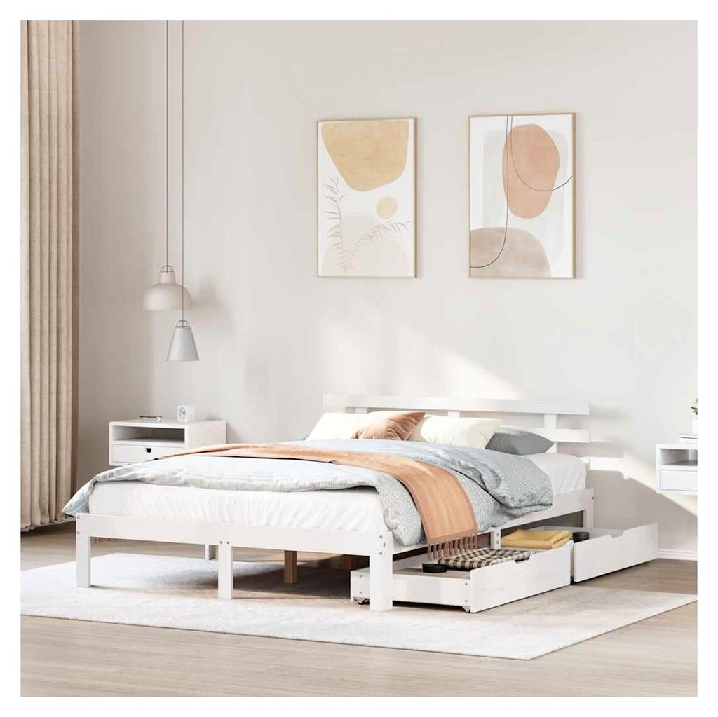 Bettgestell mit Schubladen ohne Matratze in Weiß, 120x200 cm