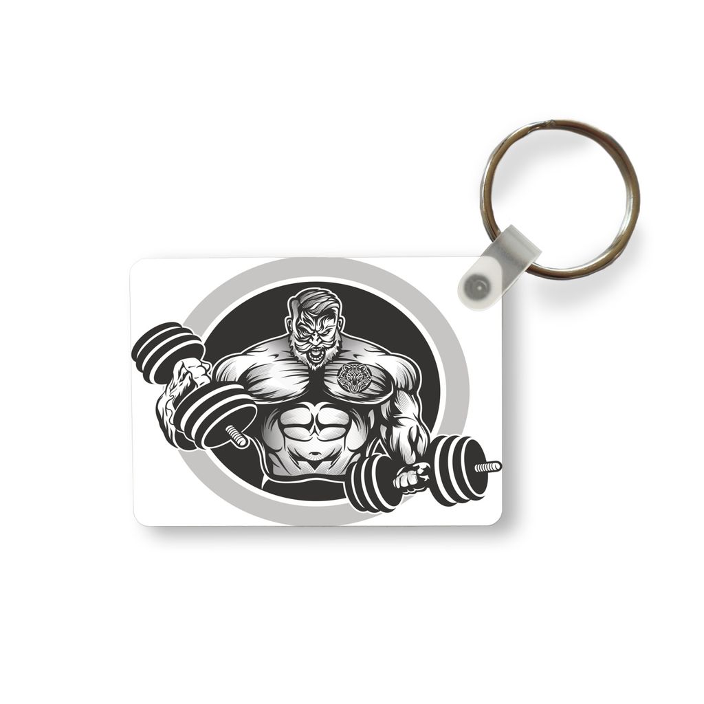 Schlüsselanhänger - Eine Illustration eines Bodybuilders mit zwei Hanteln - Schlüsselringe mit foto