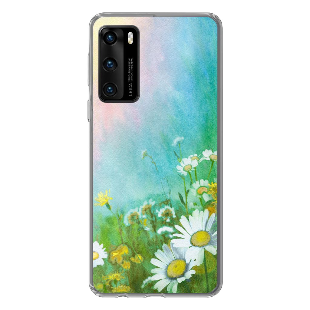 MuchoWow Handyhülle Schutzhülle Hülle für Huawei P40 Gänseblümchen - Sonne - Sommer Silikon Softcase Handy Hülle - Handytasche