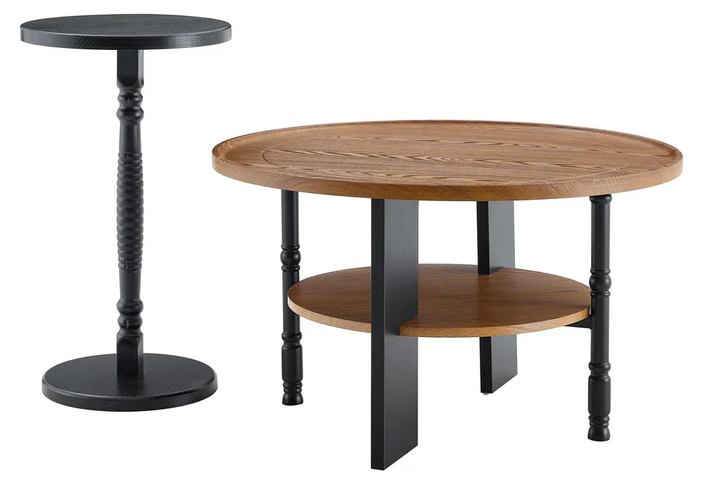 Table basse ronde 80cm avec rangement et table d'appoint en bois - 11