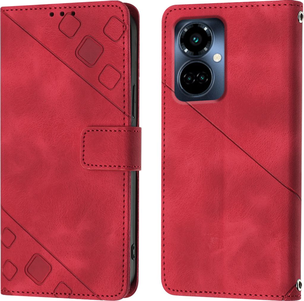 Hülle für Tecno Camon 19 Pro 5G Prägung Flip Leder Brieftasche Schutzhülle mit Ständer Rot