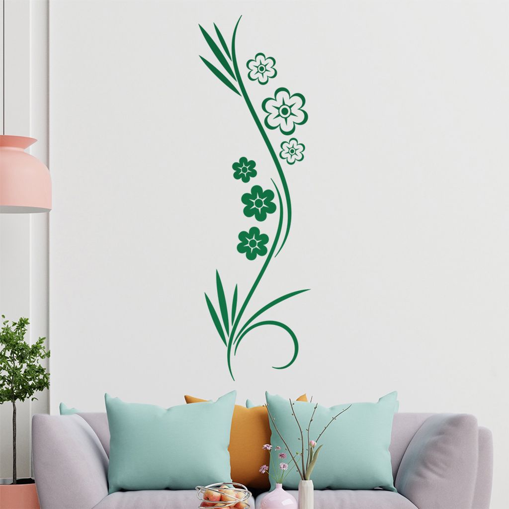 Blumen - Blüten - Gräser Wandtattoo in 6 Größen - Wandaufkleber Wall Sticker - Dekoration, Küche, Wohnzimmer, Schlafzimmer, Badezimmer