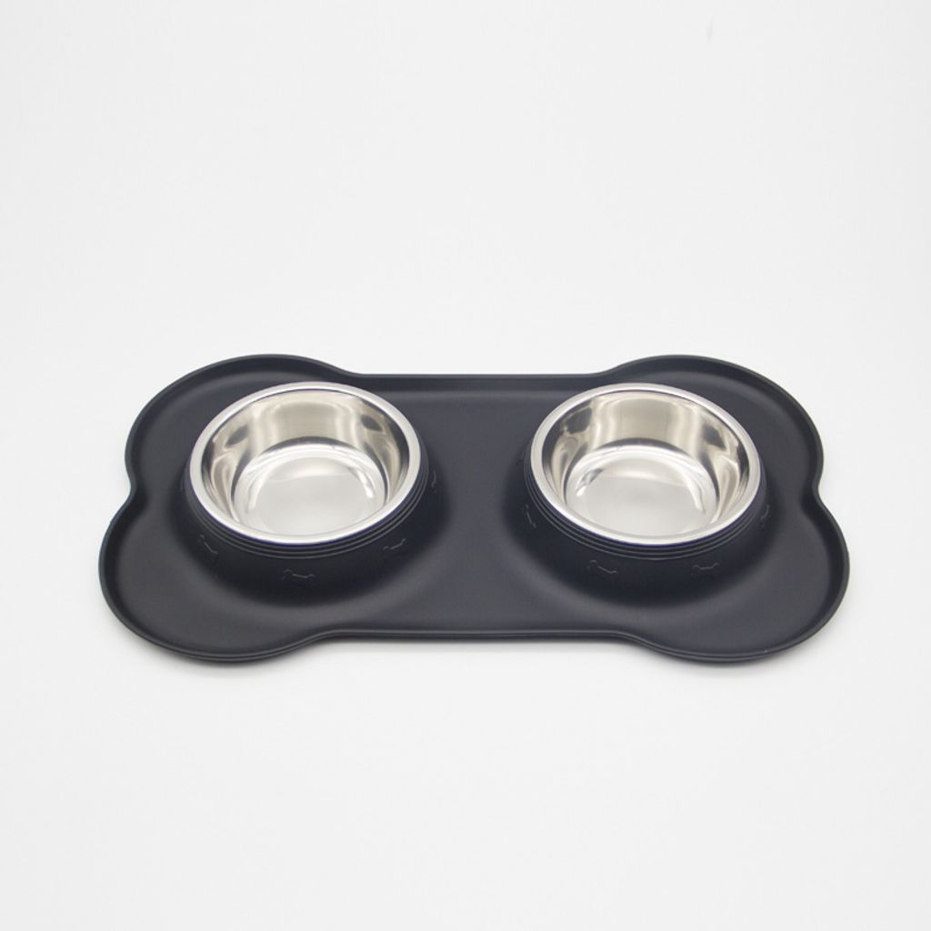 Katzennapf,Hundenapf,Katzen- und Hundenapf mit Matte (Schwarz)