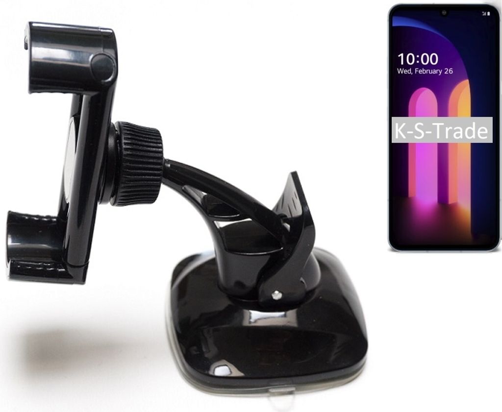 K-S-Trade kompakte Handy-Halterung Windschutzscheibe kompatibel mit LG Electronics V60 ThinQ 5G Armaturenbrett schwarz Autohalterung KFZ Halter