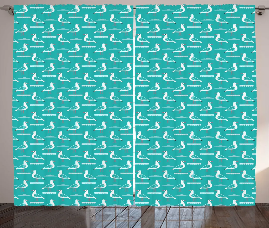 Rideau pour grande fenêtre 280x225 motif oiseaux mer déco salon rustique