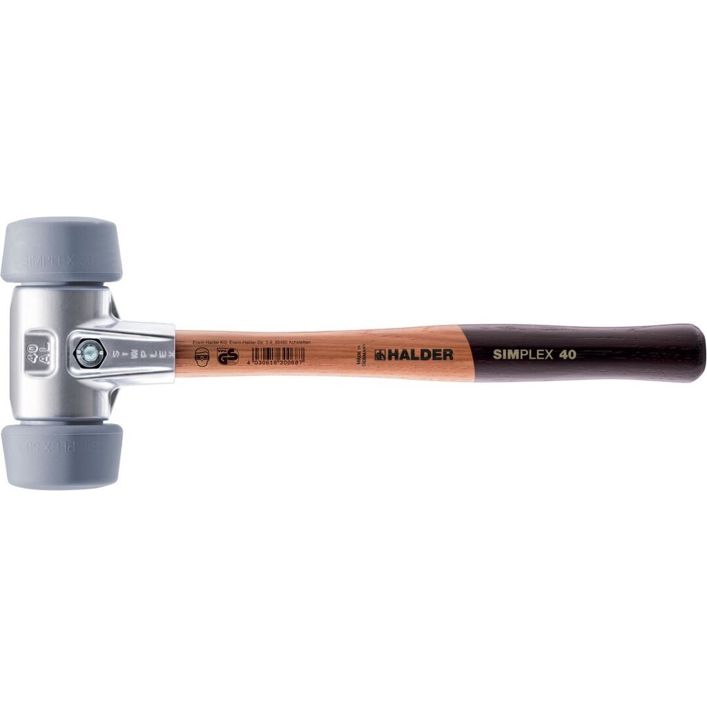 HALDER SIMPLEX Schonhammer Ø 50:40 mm TPE-mid grau mit Aluminiumgehäuse