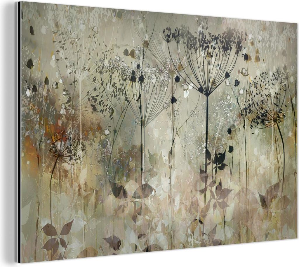MuchoWow Wanddekoration Metall Metallbild Wandkunst 150x100 cm Blumen - Grau - Natur - Kunst MuchoWow Aluminium Gemälde - Alu Dibond Bild
