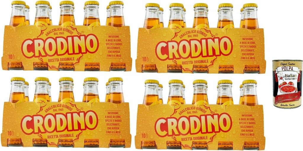 Crodino aperitivo biondo, 40x 100 ml, alkoholfreier Aperitif bitter, Italienischer nicht -alkoholischer Aperitif bereit zu trinken + Italian Gourme...