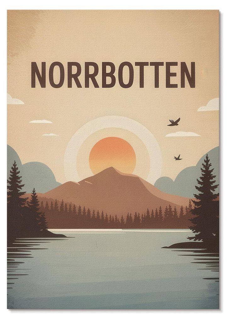 POSTER - 59x84 cm (A1) - Impuls - Landschaft See Berg Sonnenuntergang Bäume türkis beige - Wandbild für Wohnzimmer Schlafzimmer & Flur, Modernes...
