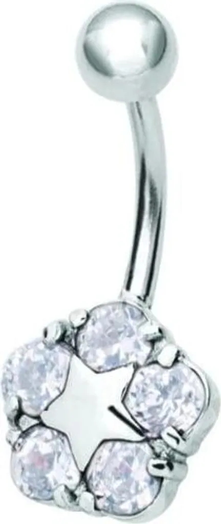 Piercing Ombelico Karisma Acciaio 316L Fiore Stella Zirconi Bianco