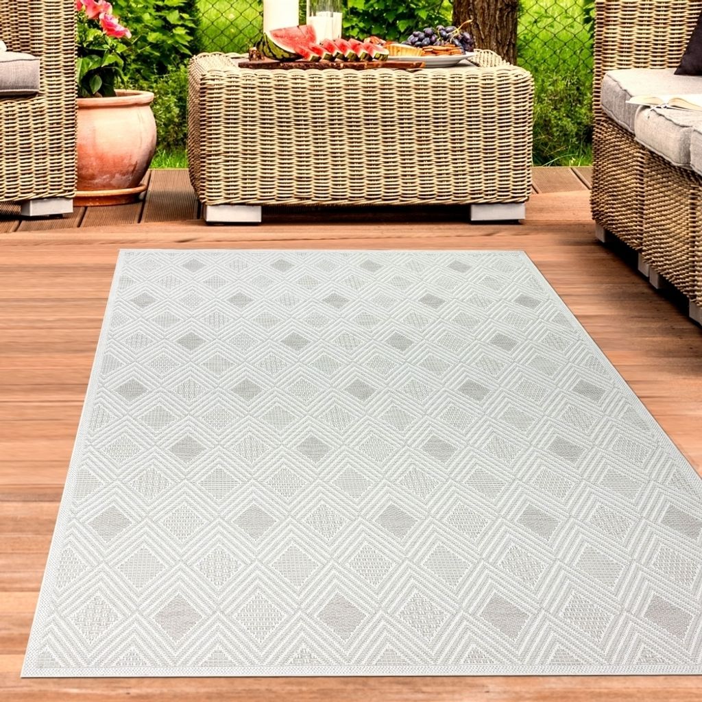 In- und Outdoorteppich Terassenteppich Wohnzimmerteppich mit Rautenmuster in Creme Größe - 120 x 170 cm