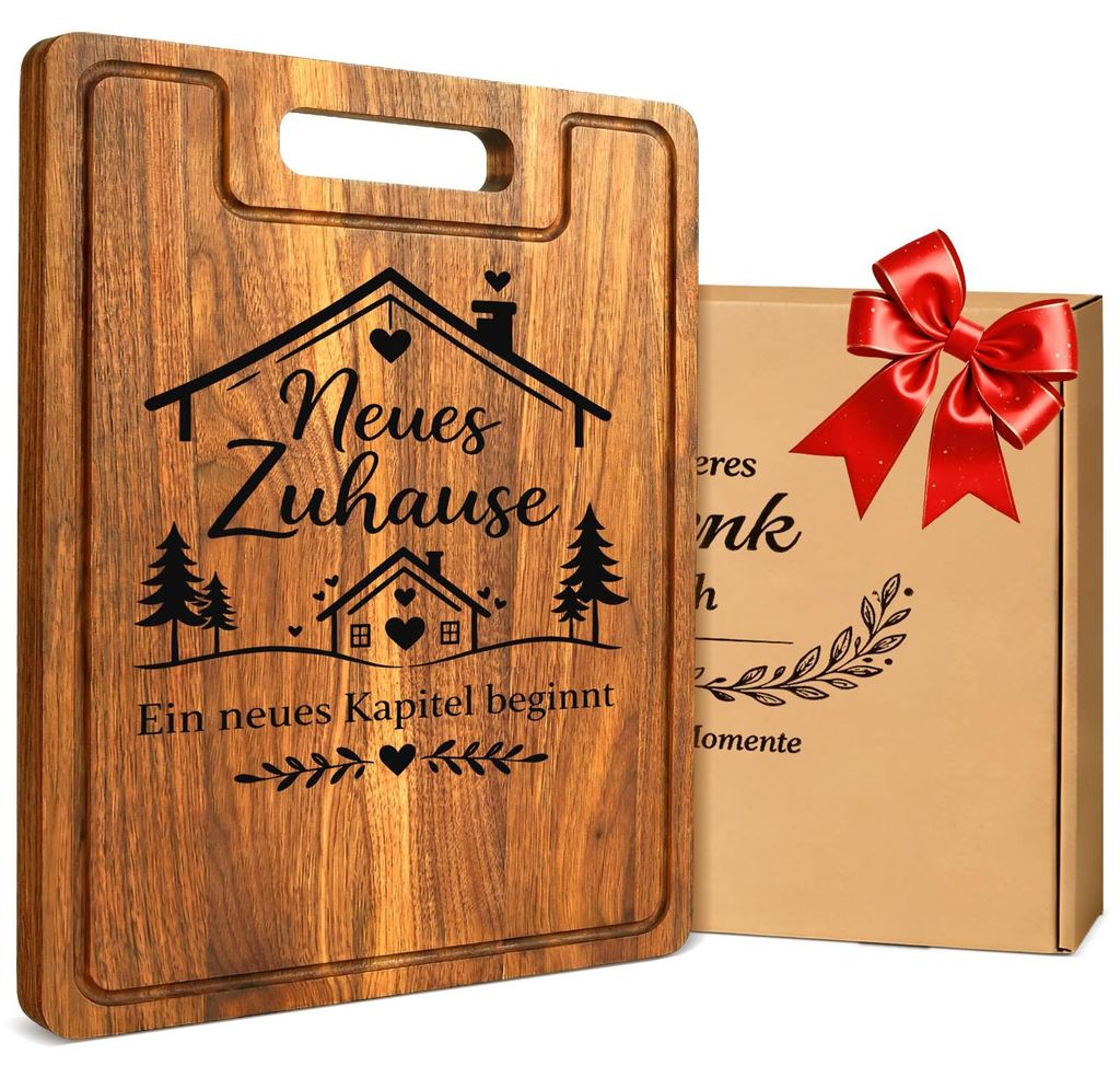Einzugsgeschenk - Ein Einzugsgeschenk aus massivem Akazienholz, XXL-Schneidebrett mit den Maßen 38x28x2 cm und Saftrille - Ein elegantes Geschenk ...